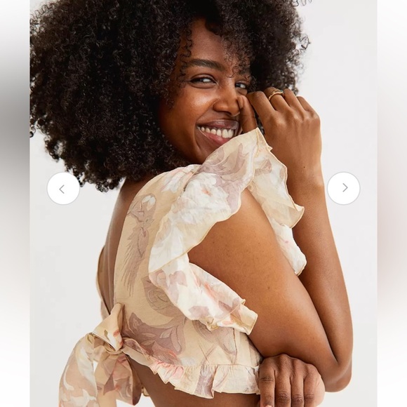 H&M Cut Out V-Neck Frill Flowy Back Tie Floral Draping Maxi Dress Size Small - Picture 5 of 13